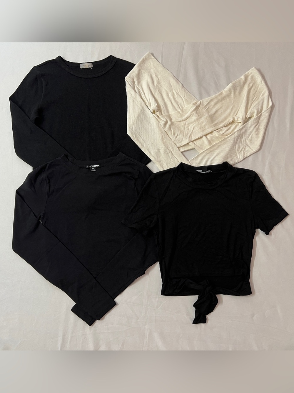 FN Fashion Nova Long Sleeve Tie Crop Top Bundle